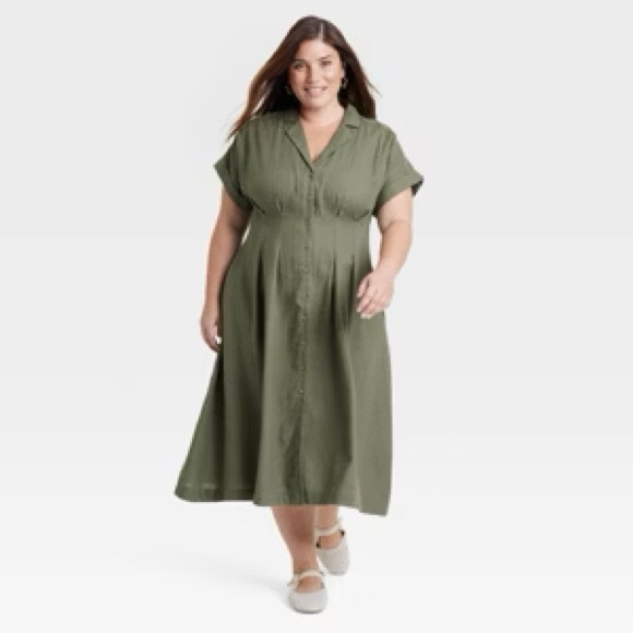 Universal Thread Dresses & Skirts - Universal thread Short Sleeve Button Front Linen
Midi Shirtdress 17 Plus Size
